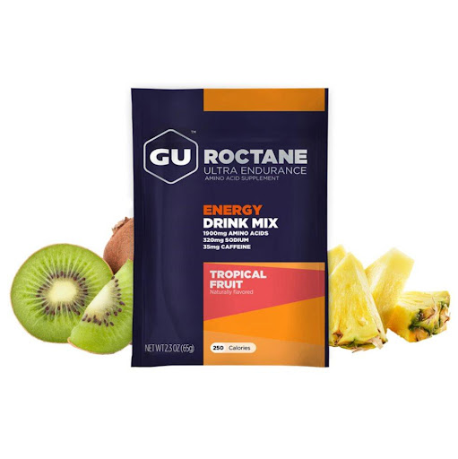 Hidratante y energizante Drink Mix en sobre. Sabor Frutos Tropicales con Cafeína. Caja x 10 unidades GU Caja x 10 unidades x 10 Cuando eliges Roctane Energy Drink, obtienes una poderosa fuente de hidratación y energía en uno. Cada porción rica en carbohidratos contiene 250 calorías (60 g de carbohidratos) y 320 mg de sodio par