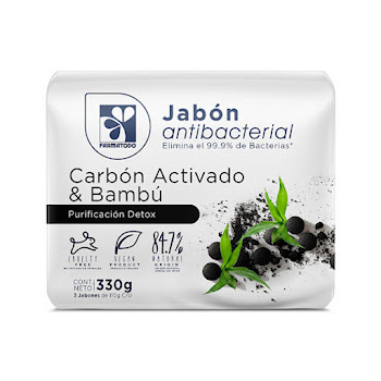 Jabón Farmatodo Antibacterial Carbón Activado y Bambú Pack x 3 und x 110 gr  