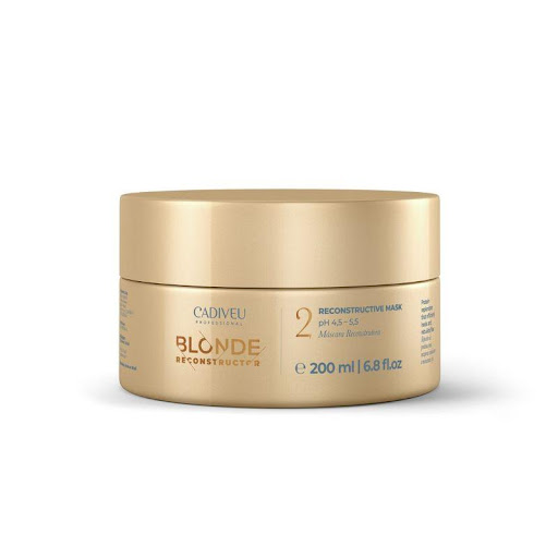 Mascarilla Cadiveu Reconstructiva Blonde 200ml Cadiveu TARRO x 1 Ideal para cabello rubio, decolorado y/o con mechas con daño profundo. Úsala cada vez que sientas que tu cabello está sensibilizado y/o dañado para combatir inmediatamente la porosidad, el encrespamie