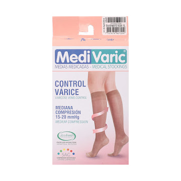 Medias De Compresión Medivaric Mediana Rodilla Dama 15-20 Negro Transparente Negro L x 1 und  