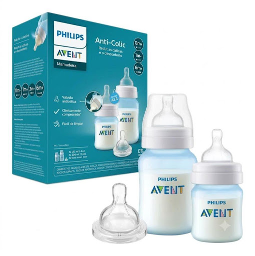 Set Regalo Anti-Colico Azul, 2 Teteros 9oz Y 4oz 1 Tetina Repuesto AVENT  Caja x 2