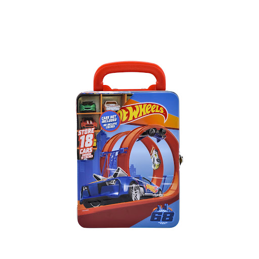 Organizador Metálico para 18 Carros Hot Wheels Rojo Hot Wheels Caja x 1 Organiza y lleva la diversión de Hot Wheels a todas partes. Una forma novedosa de almacenar y transportar hasta 18 carros modelo 1:64 de Hot Wheels y otras marcas. Organizador metalico con asa para fá